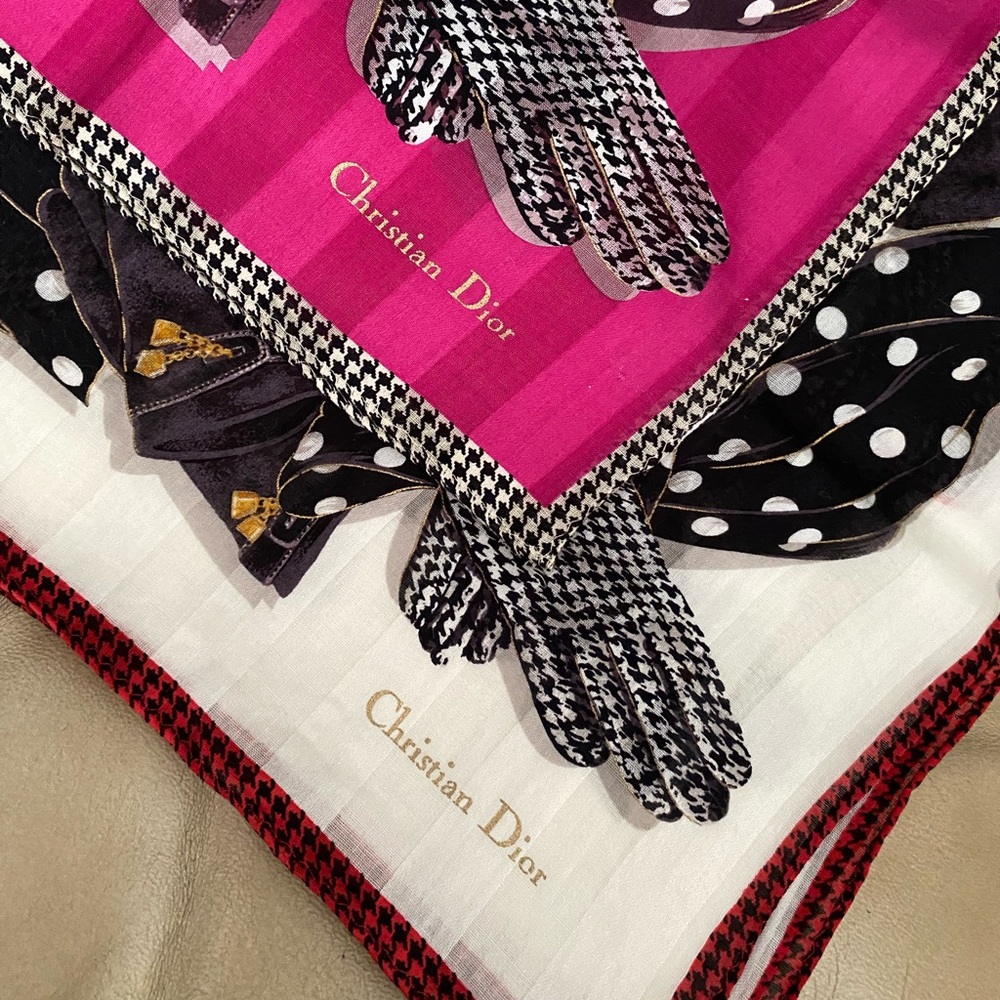 DIOR Vintage Scarf Set of Two Handerchiefs Glove Print Cotton 18x18